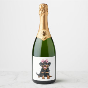 Etiquetas Para Vinos Espumosos Coquette Bow Rottweiler Perro Mamá Chica Rosa