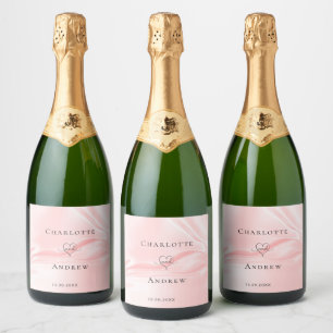Etiquetas Para Vinos Espumosos Corazón de nombres de seda raso rosa de boda