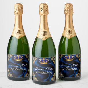 Etiquetas Para Vinos Espumosos Corona azul y oro del príncipe real y seda