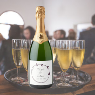 Etiquetas Para Vinos Espumosos Corona de Corazón Simple de Berenjena Boda
