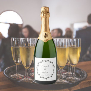 Etiquetas Para Vinos Espumosos Corona de hiedra gris personalizada para boda