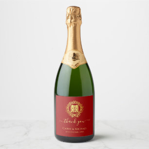 Etiquetas Para Vinos Espumosos Corona floral gracias boda china roja
