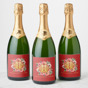 Etiquetas Para Vinos Espumosos Corona floral rosa moderna boda china