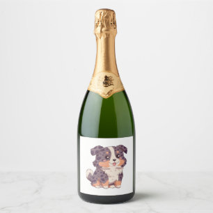 Etiquetas Para Vinos Espumosos Corte personalizado pastor australiano kawaii ilus