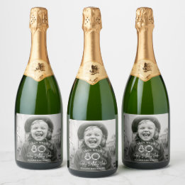 Etiquetas Para Vinos Espumosos Cualquier cumpleaños Chic Tipografía blanca y foto