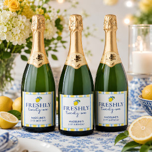 Etiquetas Para Vinos Espumosos Cumpleaños 21 Estético de Limón de Moda