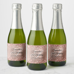 Etiquetas Para Vinos Espumosos Cumpleaños 21 Glam Rose Gold Brillante