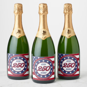Etiquetas Para Vinos Espumosos Cumpleaños 250 de América con bandera de EE. UU.