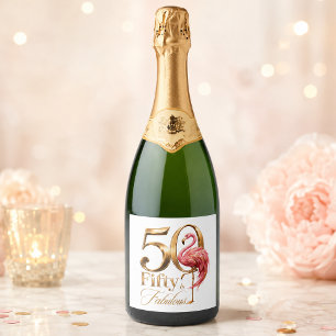 Etiquetas Para Vinos Espumosos Cumpleaños 50 & Fabuloso Flamenco Rosa