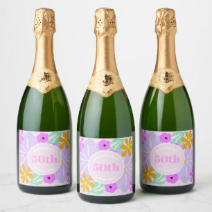 Etiquetas Para Vinos Espumosos Cumpleaños 50 floral lindo romántico rosa