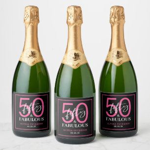Etiquetas Para Vinos Espumosos Cumpleaños 50 y Fabuloso en Negrita