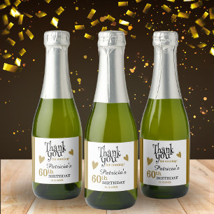 Etiquetas Para Vinos Espumosos Cumpleaños 60 elegante negro y dorado gracias  