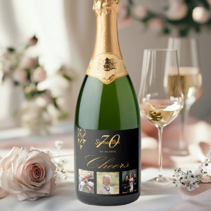 Etiquetas Para Vinos Espumosos cumpleaños 70 negro oro aplausos foto personalizad