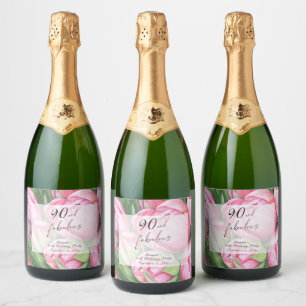 Etiquetas Para Vinos Espumosos Cumpleaños 90 con peonías