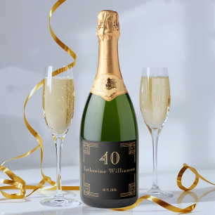 Etiquetas Para Vinos Espumosos Cumpleaños Art Deco Negro Oro Rugiente 20's