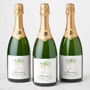 Etiquetas Para Vinos Espumosos Cumpleaños Blush Pink Cabana Stripes Palm Beach Cl