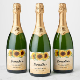 Etiquetas Para Vinos Espumosos Cumpleaños con Girasoles Rústicos