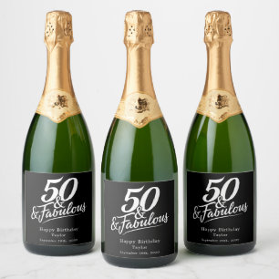 Etiquetas Para Vinos Espumosos Cumpleaños de 50 y fabuloso Script Chic personaliz