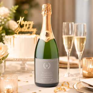 Etiquetas Para Vinos Espumosos Cumpleaños de corona monograma marfil taupe