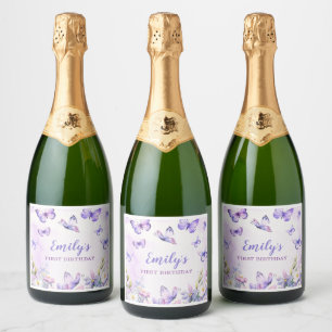 Etiquetas Para Vinos Espumosos Cumpleaños de Mariposa Floral