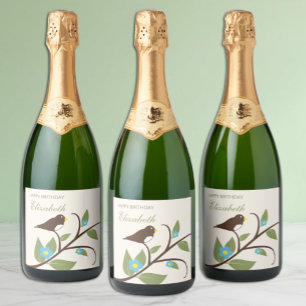 Etiquetas Para Vinos Espumosos Cumpleaños de pájaro