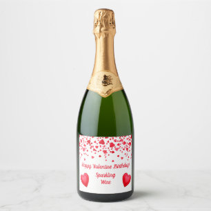 Etiquetas Para Vinos Espumosos Cumpleaños de San Valentín Corazón de Confeti Rojo