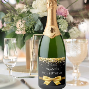 Etiquetas Para Vinos Espumosos cumpleaños dorado negro