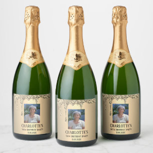 Etiquetas Para Vinos Espumosos Cumpleaños elegante número 90 dorado