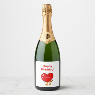Etiquetas Para Vinos Espumosos Cumpleaños Feliz Personalizado Corazón Gato