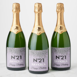 Etiquetas Para Vinos Espumosos Cumpleaños Fiesta Purpura Brillo Glam & Plateado R