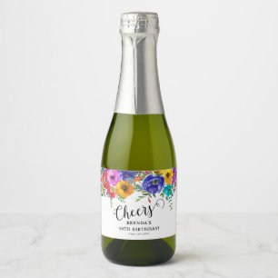 Etiquetas Para Vinos Espumosos Cumpleaños floral de acuarela brillante y audaz, C
