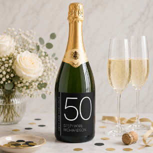 Etiquetas Para Vinos Espumosos Cumpleaños moderno minimalista cincuenta y fabulos