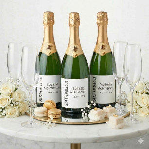 Etiquetas Para Vinos Espumosos Cumpleaños moderno sesenta y fabuloso en negrita