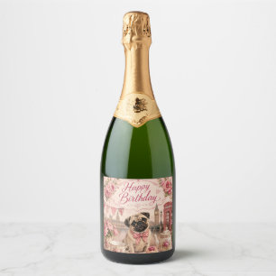 Etiquetas Para Vinos Espumosos cumpleaños pug inglés vintage
