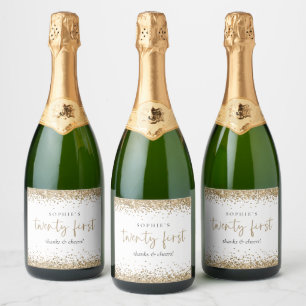 Etiquetas Para Vinos Espumosos Cumpleaños Veintiuno Nombre Brillo Dorado