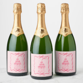 Etiquetas Para Vinos Espumosos Cute Hand Drawn Pink Champagne Tower Birthday
