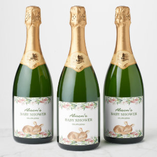 Etiquetas Para Vinos Espumosos Cute Woodland Deer Floral Greeneration Baby Shower