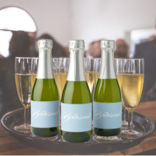 Etiquetas Para Vinos Espumosos Dama de honor de boda con letra estilizada azul cl