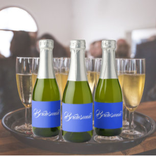 Etiquetas Para Vinos Espumosos Dama de honor de boda con letra estilizada azul re