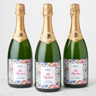 Etiquetas Para Vinos Espumosos Decoración Boda del monograma de la Fiesta floral 