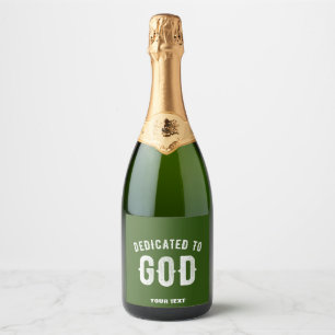 ETIQUETAS PARA VINOS ESPUMOSOS DEDICADO A DIOS BOSQUE VERDE TEXTO BLANCO PERSONAL