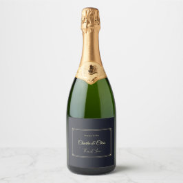 Etiquetas Para Vinos Espumosos Deep Blue & Gold Personalized Wedding – Elegante 