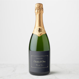 Etiquetas Para Vinos Espumosos Deep Blue & Gold Personalized Wedding – Elegante