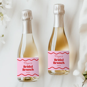 Etiquetas Para Vinos Espumosos Desayuno Brunch de Boda con Borde Ondulado Rosa Ro