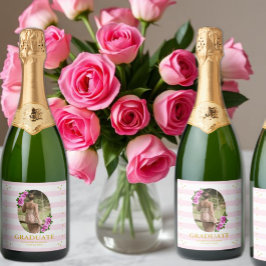 Etiquetas Para Vinos Espumosos Desayuno de graduación con rosas rosadas a rayas