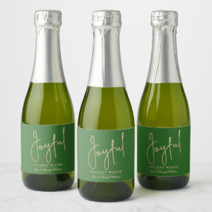 Etiquetas Para Vinos Espumosos Deseos Navideños Alegres Dorado sobre Verde