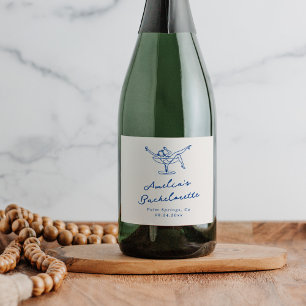 Etiquetas Para Vinos Espumosos Despedida de soltera azul caprichosa dibujada a ma