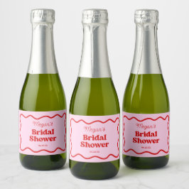 Etiquetas Para Vinos Espumosos Despedida de soltera con borde ondulado rosa rojo