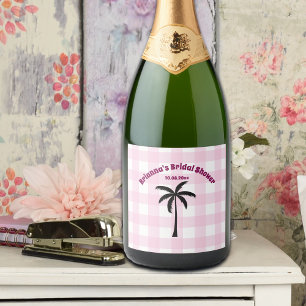Etiquetas Para Vinos Espumosos Despedida de soltera con palmera a cuadros rosa y