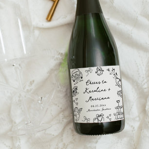 Etiquetas Para Vinos Espumosos Dibujos de boda caprichosos a mano